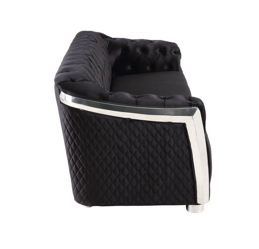 Pyroden LV00296 Sofa Collection - Black Velvet & Chrome Finish