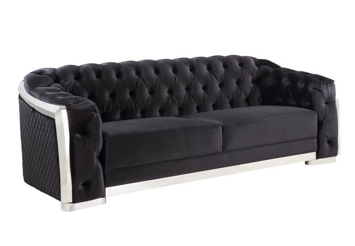 Pyroden LV00296 Sofa Collection - Black Velvet & Chrome Finish