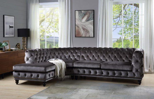 Atesis LV00337 Sectional Sofa - Dark Gray Velvet Upholstery