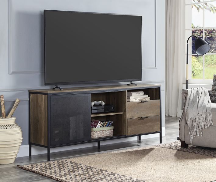 Nantan TV Stand - Rustic Oak, Black Finish