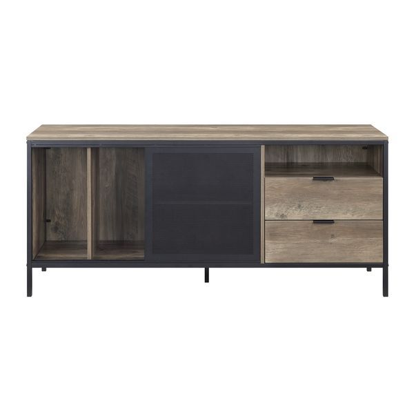 Nantan TV Stand - Rustic Oak, Black Finish