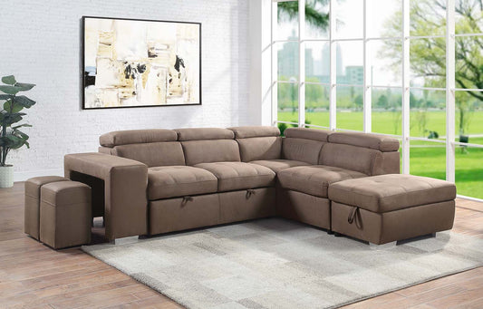 Acoose Sectional Sofa LV01025 w/Sleeper & Pull Out Stools