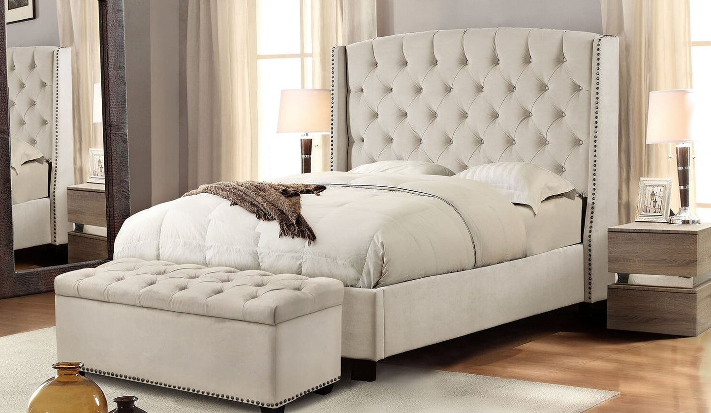 Cama Majestic de perfil bajo de Diamond Sofa ~ Terciopelo azul marino o tostado