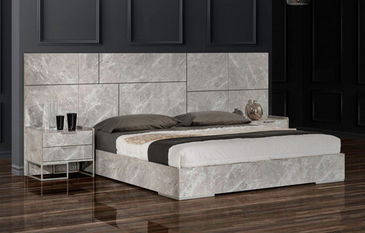 Marbella Grey Marble Bed w/2 NS - Eastern King