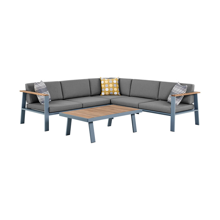 Armen Living Nofi Outdoor Sectional - Gray Cushions