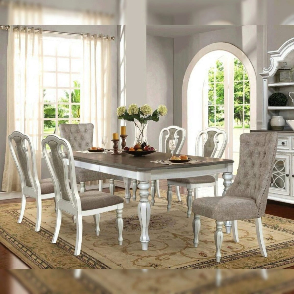 McFerran D738 Samantha Colección de comedor de 7 piezas con 2 hojas extensibles