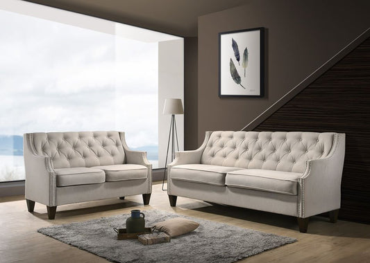 Sofá capitoné y loveseat - Tela beige