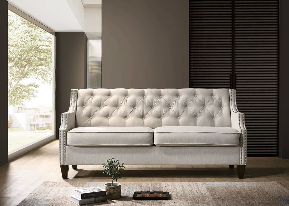 Tufted Sofa & Loveseat - Beige Fabric