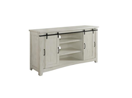 Aspen Rustic Entertainment Console - Antique White Barn Doors