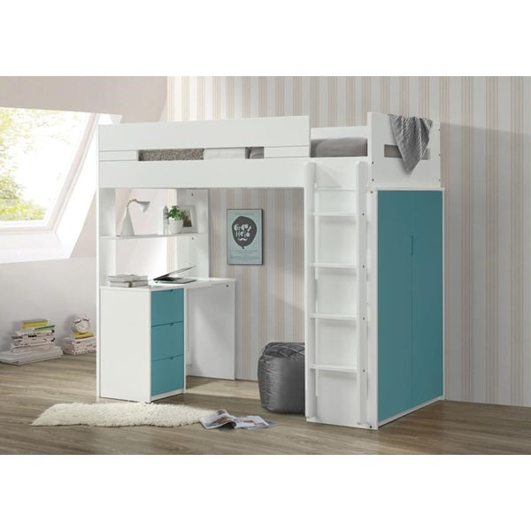 Nerice Twin Loft Bed 38045 - Teal/White